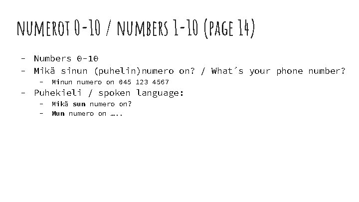 numerot 0 -10 / numbers 1 -10 (page 14) - Numbers 0 -10 -