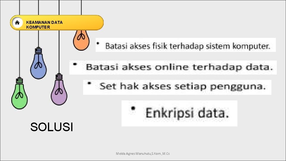 KEAMANAN DATA KOMPUTER SOLUSI Melda Agnes Manuhutu, S. Kom. , M. Cs 