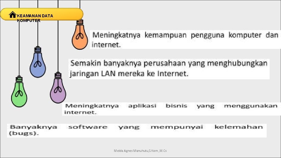 KEAMANAN DATA KOMPUTER Melda Agnes Manuhutu, S. Kom. , M. Cs 