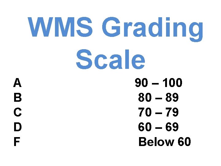 WMS Grading Scale A B C D F 90 – 100 80 – 89