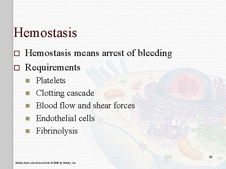 Hemostasis o o Hemostasis means arrest of bleeding Requirements n n n Platelets Clotting
