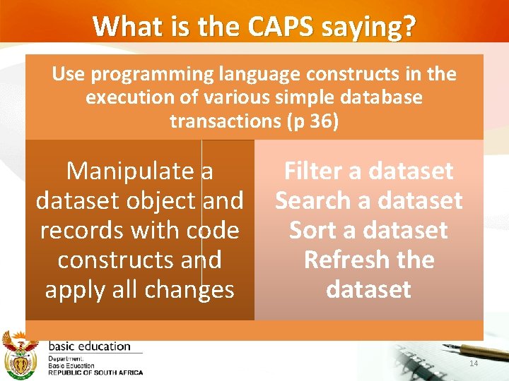 What is the CAPS saying? Use programming language constructs in the execution of various