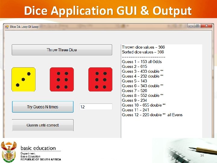 Dice Application GUI & Output 34 