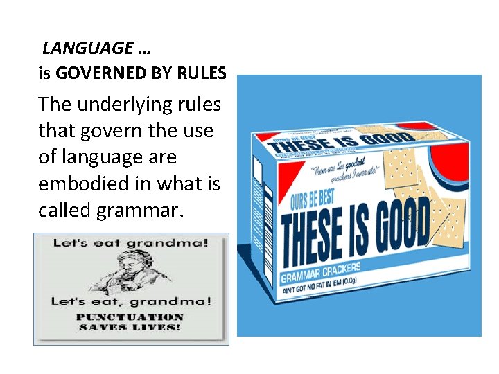 LANGUAGE … is GOVERNED BY RULES The underlying rules that govern the use of