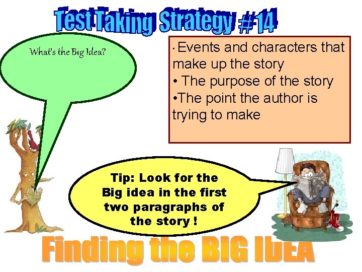 What’s the Big Idea? • Events and characters that make up the story •