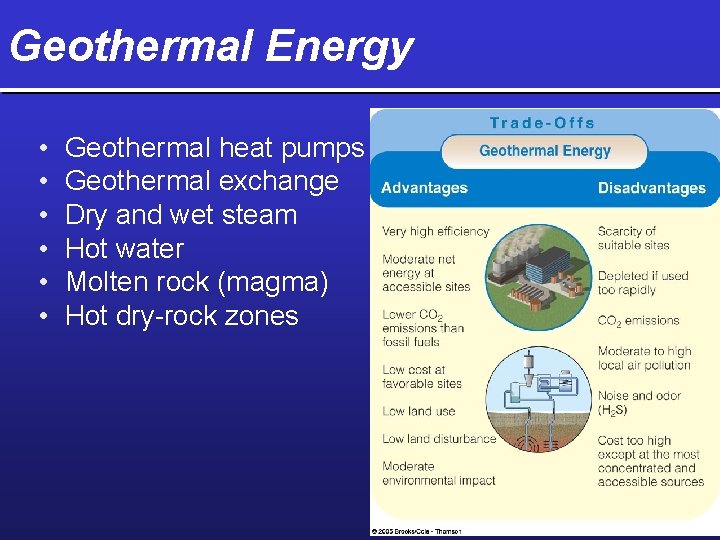 Geothermal Energy • • • Geothermal heat pumps Geothermal exchange Dry and wet steam