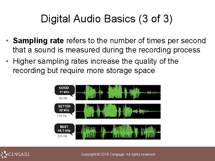 Digital Audio Basics (3 of 3) • Sampling rate refers to the number of