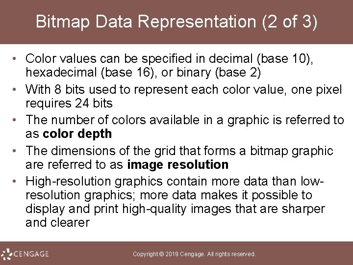 Bitmap Data Representation (2 of 3) • Color values can be specified in decimal