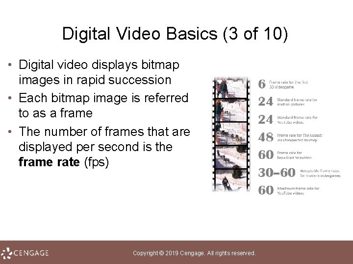 Digital Video Basics (3 of 10) • Digital video displays bitmap images in rapid