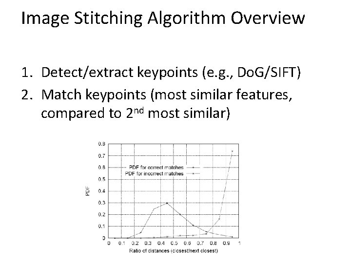 Image Stitching Algorithm Overview 1. Detect/extract keypoints (e. g. , Do. G/SIFT) 2. Match