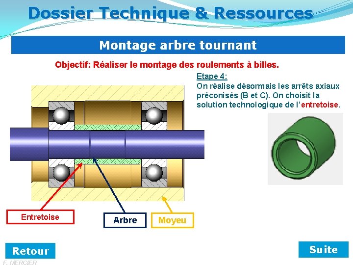 Dossier Technique & Ressources Montage arbre tournant Objectif: Réaliser le montage des roulements à