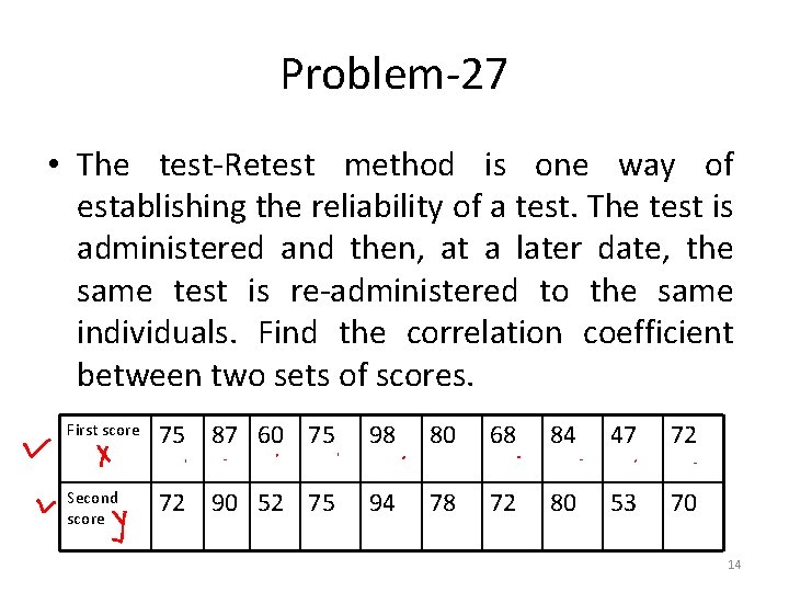 Problem-27 • The test-Retest method is one way of establishing the reliability of a