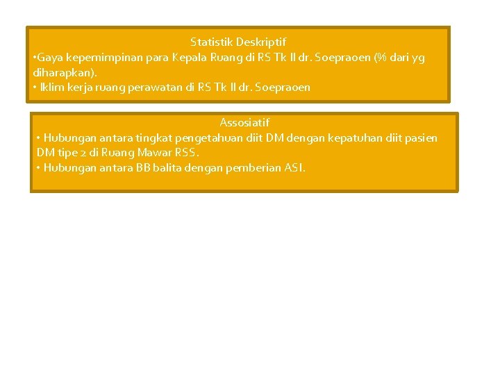 Statistik Deskriptif • Gaya kepemimpinan para Kepala Ruang di RS Tk II dr. Soepraoen