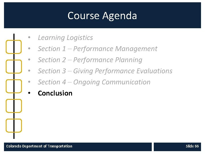 Course Agenda • • • Learning Logistics Section 1 – Performance Management Section 2
