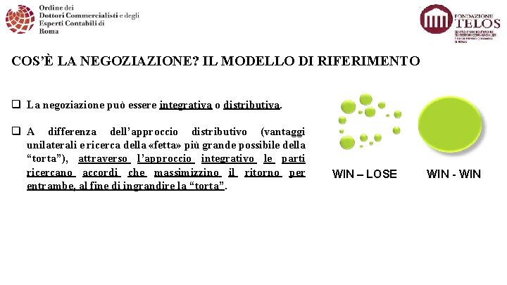 COS’È LA NEGOZIAZIONE? IL MODELLO DI RIFERIMENTO q La negoziazione può essere integrativa o