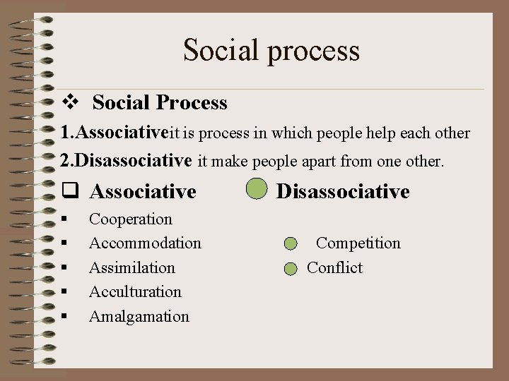 Social process v Social Process 1. Associativeit is process in which people help each