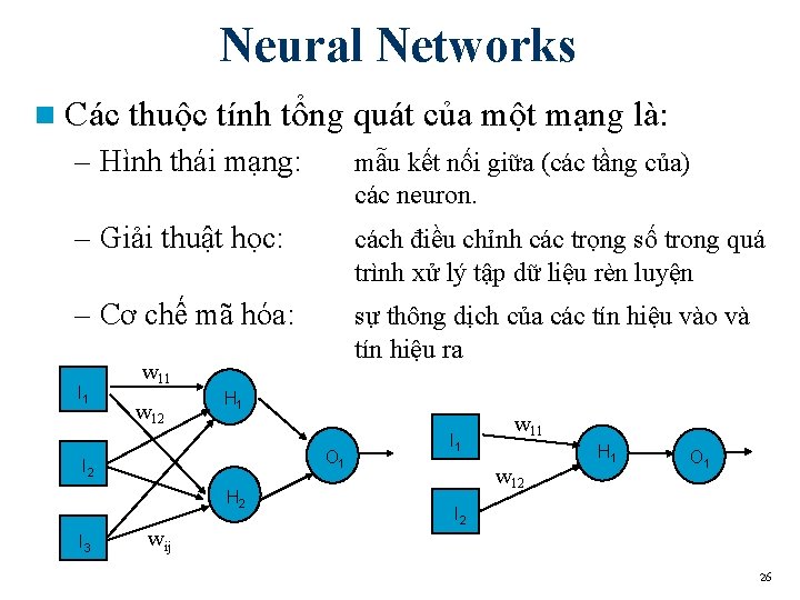 Neural Networks n Các thuộc tính tổng quát của một mạng là: – Hình