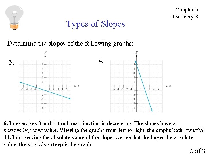 Types of Slopes Chapter 5 Discovery 3 Determine the slopes of the following graphs: