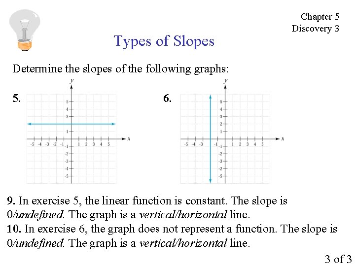 Types of Slopes Chapter 5 Discovery 3 Determine the slopes of the following graphs: