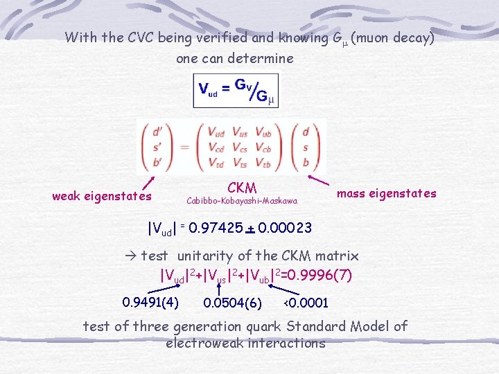 With the CVC being verified and knowing Gm (muon decay) one can determine weak