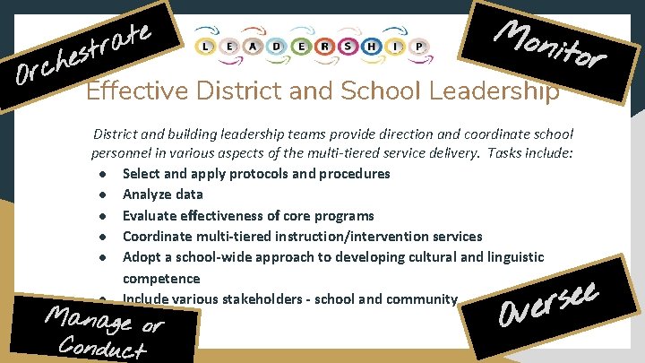 h c r O e t a estr Mon itor Effective District and School