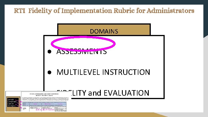 RTI Fidelity of Implementation Rubric for Administrators DOMAINS ● ASSESSMENTS ● MULTILEVEL INSTRUCTION ●