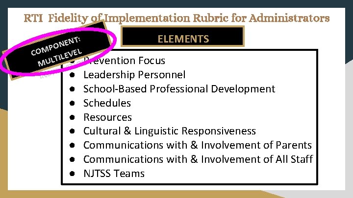 RTI Fidelity of Implementation Rubric for Administrators ELEMENTS NT: E N PO COM ILEVEL