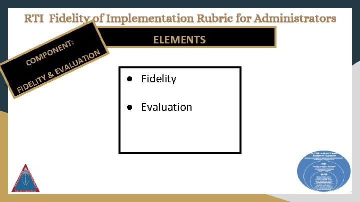RTI Fidelity of Implementation Rubric for Administrators MP O C FID ELEMENTS T: N