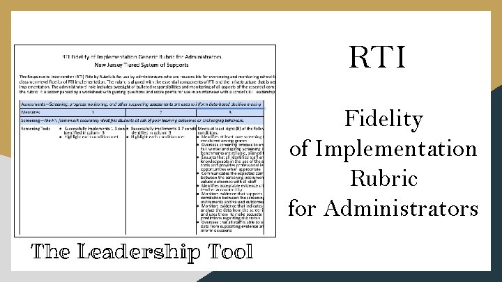 RTI Fidelity of Implementation Rubric for Administrators The Leadership Tool 