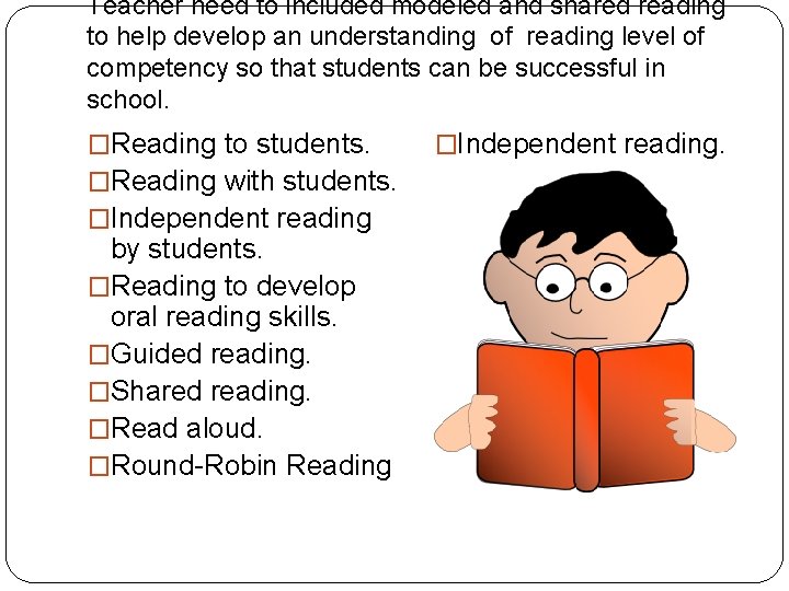Teacher need to included modeled and shared reading to help develop an understanding of