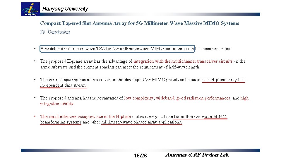 Hanyang University Compact Tapered Slot Antenna Array for 5 G Millimeter-Wave Massive MIMO Systems