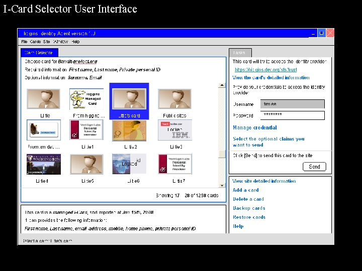 I-Card Selector User Interface Click on a card 