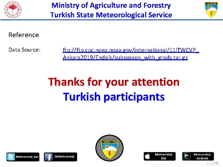 Ministry of Agriculture and Forestry Turkish State Meteorological Service Reference Data Source: ftp: //ftp.