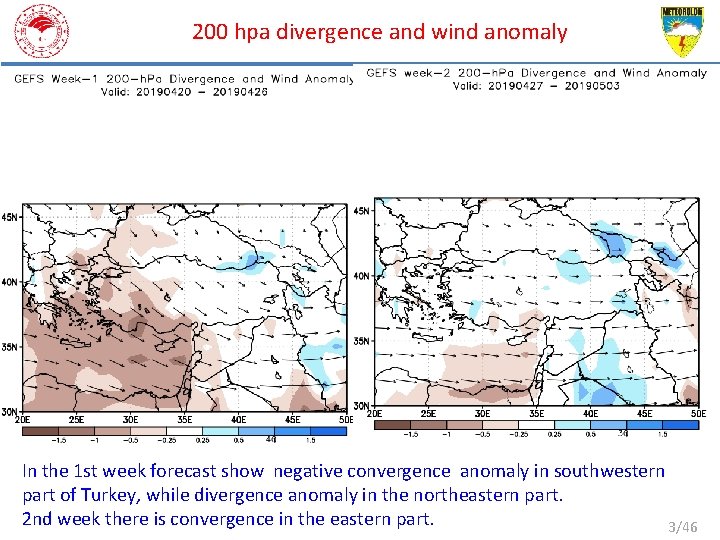 200 hpa divergence and wind anomaly In the 1 st week forecast show negative