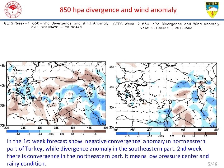 850 hpa divergence and wind anomaly In the 1 st week forecast show negative