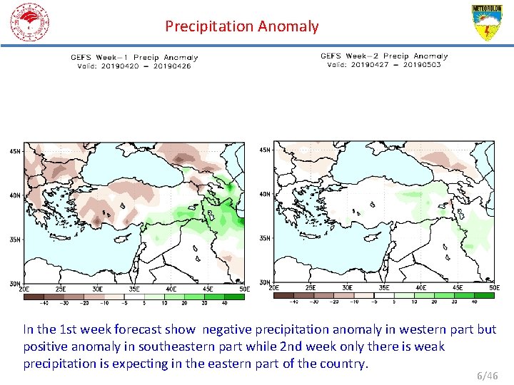 Precipitation Anomaly In the 1 st week forecast show negative precipitation anomaly in western