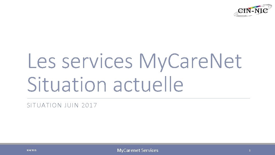 Les services My. Care. Net Situation actuelle SITUATION JUIN 2017 9/4/2021 My. Carenet Services