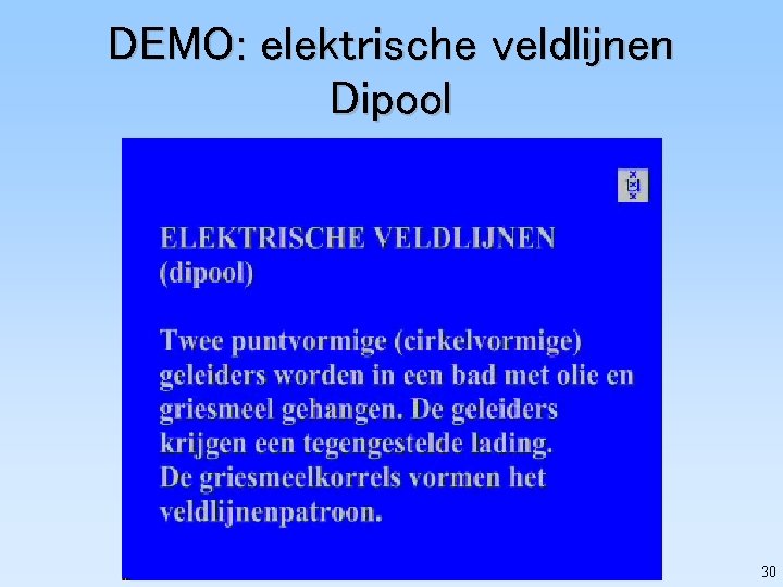 DEMO: elektrische veldlijnen Dipool 30 