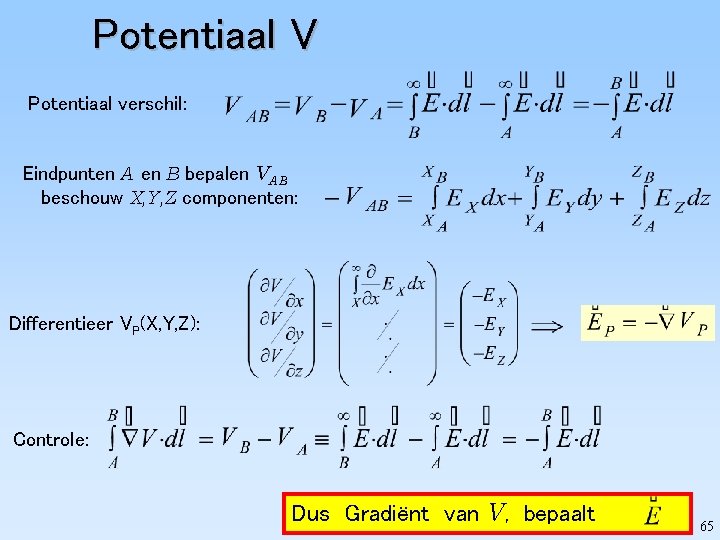 Potentiaal V Potentiaal verschil: Eindpunten A en B bepalen VAB beschouw X, Y, Z