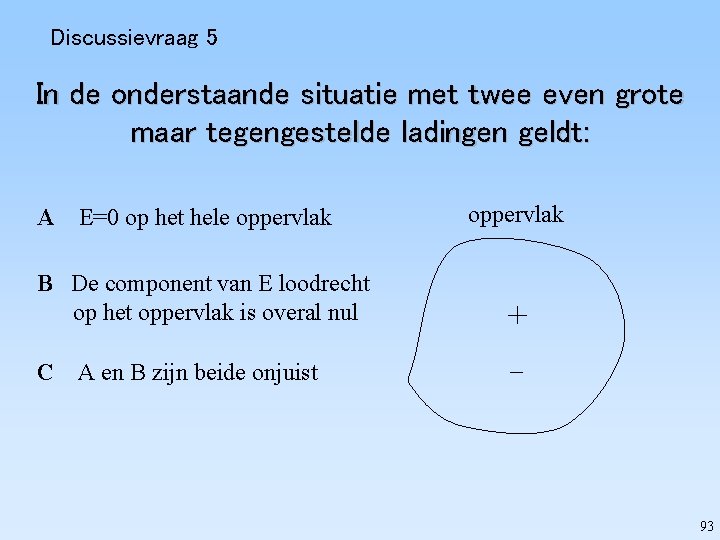 Discussievraag 5 In de onderstaande situatie met twee even grote maar tegengestelde ladingen geldt: