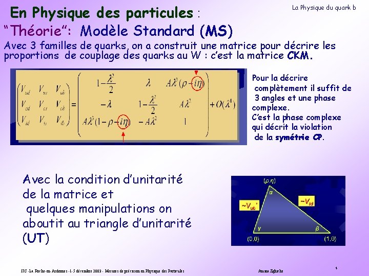 En Physique des particules : “Théorie”: Modèle Standard (MS) La Physique du quark b