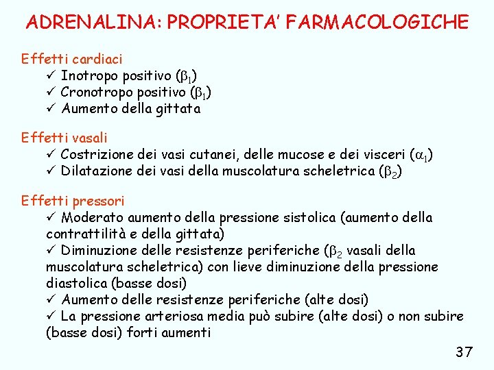 ADRENALINA: PROPRIETA’ FARMACOLOGICHE Effetti cardiaci ü Inotropo positivo ( 1) ü Cronotropo positivo (