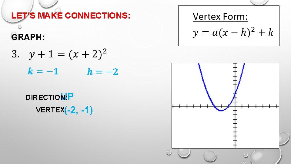 LET’S MAKE CONNECTIONS: GRAPH: DIRECTION: UP VERTEX: (-2, -1) 