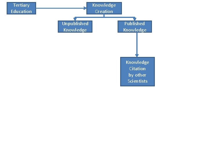 Tertiary Education Knowledge Creation Unpublished Knowledge Published Knowledge Citation by other Scientists 