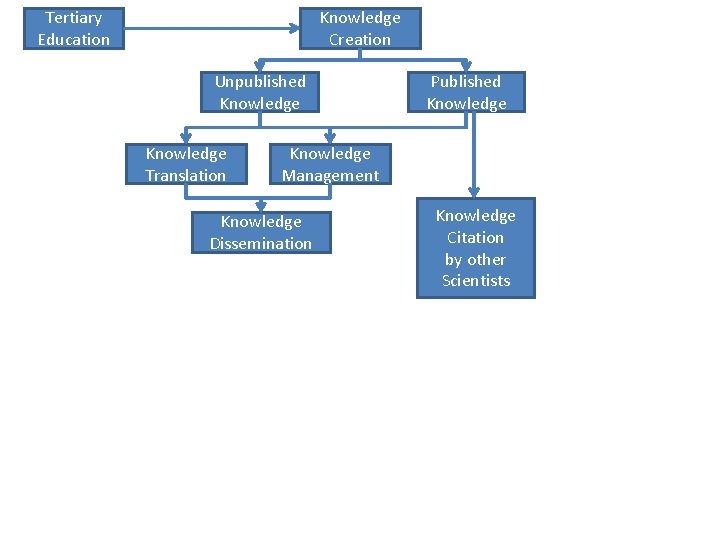 Tertiary Education Knowledge Creation Unpublished Knowledge Translation Published Knowledge Management Knowledge Dissemination Knowledge Citation