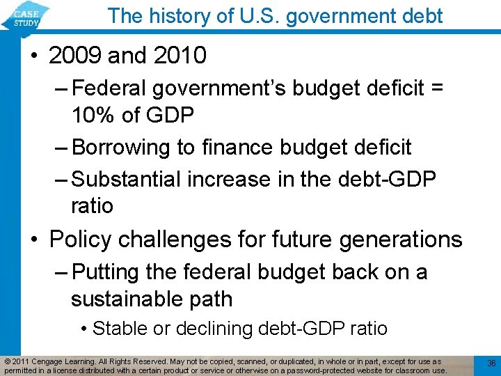 The history of U. S. government debt • 2009 and 2010 – Federal government’s