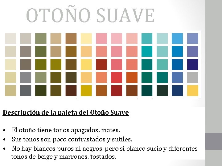 OTOÑO SUAVE Descripción de la paleta del Otoño Suave • El otoño tiene tonos