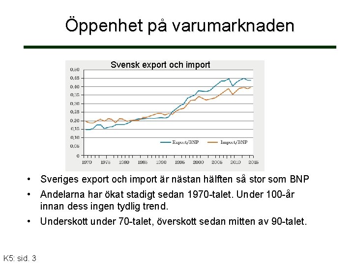 Öppenhet på varumarknaden Svensk export och import • Sveriges export och import är nästan