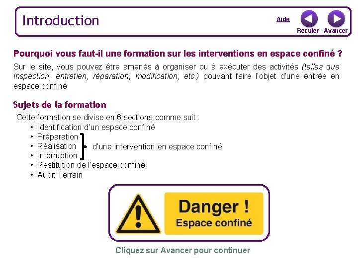 Introduction Aide Reculer Avancer Pourquoi vous faut-il une formation sur les interventions en espace