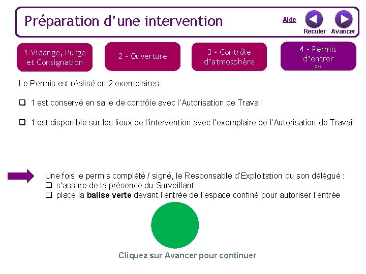 Préparation d’une intervention 1 -Vidange, Purge et Consignation 2 - Ouverture 3 – Contrôle